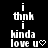 Pixelated text animation on black background with white and gray elements, displaying 'i think i kinda love u' variations including heart and arrow symbols.