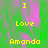 Yellow text 'I Love Amanda' on green background with pink abstract shapes, two identical frames side-by-side, one frame partially grayed out.