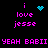 Pixelated text and symbols on black background with pink, cyan, and blue elements.