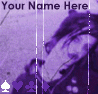 Purple-toned image with 'Your Name Here' text and four playing card suit symbols in white and purple, arranged horizontally.
