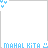 Static pixel art icon with light blue text and symbols on white background, featuring three small blue shapes in top-left corner and 'MAHAL KITA' text at bottom.