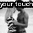 Black-and-white image of two people embracing on a beach with overlaid text reading 'your touch makes my heart melt' in pixelated font.