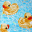 Three pixelated yellow rubber ducks float on blue water against a bright green background with red text reading THESE ARE MY HOMES.