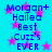 Blue text on cyan background with pink stars, repeating 'Morgan+ Hailea Best Cuiz's EVER' in two