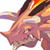 Pixelated static image of a cartoon character with pinkish-purple hair, orange skin tones, and dark brown streaks in the hair featuring red/yellow highlights, viewed from an angled perspective against a white background.