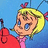 Pixelated cartoon character with blonde hair, blue eyes, and a red top against a light blue background.