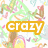 Pixelated image with colorful background, orange 'crazy' text, yellow 'weird' text, and purple '=my best friends' text.