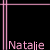 Pixelated pink text 'Natalie' appears in four with animated dot patterns on a black background, one partially obscured by gray