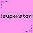 !superstar! text repeated twice on pink background with star-shaped pixel art elements.