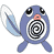 A 5x5 grid of identical animated frames showing a cartoon Poliwag character with blue body, white wings, black eyes, orange beak, and spiral belly pattern on white background.
