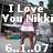 A pixelated image shows a woman in a pink top and white skirt standing outdoors with text overlay reading "I Love You Nikki" and date "6.1.07".