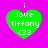 Green heart-shaped icon with white text 'i love tiffany <33' on bright pink background, showing subtle pixel-level animation changes across observations.