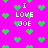 Pixelated icon with bright pink background, green heart shapes scattered throughout, and repeated white text "I LOVE JOE" in blocky font.