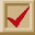 A pixelated red checkmark inside a beige square frame with layered borders, displayed alongside an empty frame of the same style.
