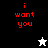Four display red text 'i want you' with a white star on black background, white background, and two gray backgrounds; the bottom-right shows a black star