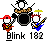 Pixelated animated icon shows band members with instruments, text "Blink 182" below, and a sequence of visual changes including color shifts and partial pixelation.