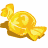 Pixelated golden candy with rounded body, two side wings, and a tied top, casting brown shadow on white background.