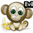 Pixelated monkey icon with green eyes, brown fur, and yellow banana props in three variations showing text overlays.