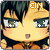 Pixelated chibi character with dark green hair and orange clothing, displaying four distinct eye expressions in a
