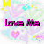 six text-based icons with colorful pixelated backgrounds featuring hearts and letters