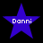 Four blue star-shaped icons with white text "Danni" centered on each, arranged in a against black background