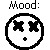 Pixelated black-and-white icon shows 'Mood:' text above a circular face with X eyes and a small dot mouth.
