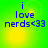 Green background with blue text reading 'i love nerds<33' and yellow light effects shifting across the image.