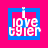 Pixelated icon with pink background and blue border displaying 'i love tyler' text in white, showing animation changes across four