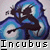 Pixelated static icon featuring a dark silhouette of a figure against swirling blue and white background with "Incubus" text at bottom.