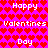 Pixelated Valentine's Day icon with repeating red hearts on bright pink background and white text reading Happy Valentines Day.