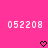 Pixelated white numbers '052208' appear twice on a bright pink background with two black pixel hearts below.