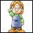 Pixelated 48x48 buddy icon featuring a cartoon character with orange hair and green scarf on left, adjacent to black background with white text "Anime IM" and signature "cOm" on right.