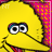 Yellow bird with blue eyes and beak on pink polka-dot background, text changes from 'BIG' to 'BIRD' across frames.