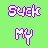 Green background with purple and white pixelated text reading 'Suck My' on the left, multiple instances of 'BACK' in blue-purple gradient across the right.