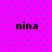 Four identical pixelated 'nina' text icons arranged in a on a bright pink background with blue dots
