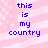 Pixelated blue text reading 'this is my country' on a pink and white striped background with scattered white dots.