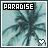Pixelated icon with 'PARADISE' text at top, teal background, dark abstract shape resembling branches or roots, white heart symbol in bottom right corner.