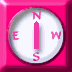 Nine pink square each contain a compass rose with N, E, S, W letters and a pink pointer changing direction across frames