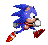 Pixelated blue hedgehog character in multiple running poses with red shoes and white gloves against gray background.