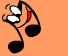 Animated cartoon music note with black body, white eyes, red mouth, and orange background showing sequential facial expressions.