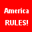 Four square display 'America RULES!' text in pixelated white font against solid red, purple, blue, and dark purple backgrounds