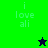 Green and dark blue pixelated with text 'i love ali' and two star icons, one dark blue and one green