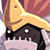 Pixelated static image of a character's face with yellow hair, purple background, and black mouth area showing teeth.