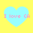 Four identical light blue hearts on a yellow background, each containing pink text reading "I love CA" in pixelated font.