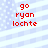 Red pixelated text 'go ryan lochte' on a light blue and white striped background with scattered dots.