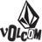Black and white pixelated icon featuring a teardrop-shaped logo with internal geometric patterns above stylized text reading "VOLCOM" on a transparent background.