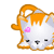 Pixelated cat with orange and white fur, pink heart accessory, and changing expressions