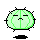 Pixelated green brain-shaped character with closed eyes and downturned mouth, showing varying blue tear amounts on gray background.