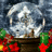 A pixelated holiday-themed image with a snow globe, red poinsettias, and green holly on the left; text reads "Merry Christmas Darling" in green block letters above blue background with white dots and "Made At Avatar Magic .com" below.