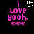 Pixelated text 'I LOVE YOOH' with a heart symbol above and three circular icons below on black background.